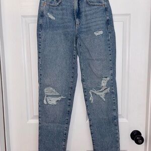 Women's Distressed Straight Leg Jeans - Blue